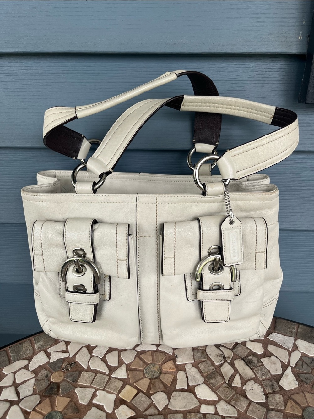 Coach White Leather Shoulder Bag with Silver Hardware